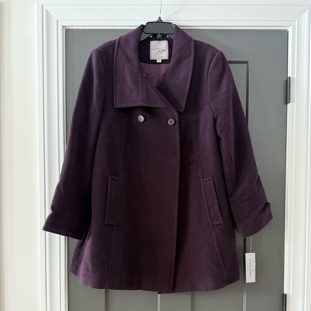 Larry Levine Plum Double-Breasted Wool Pea Coat